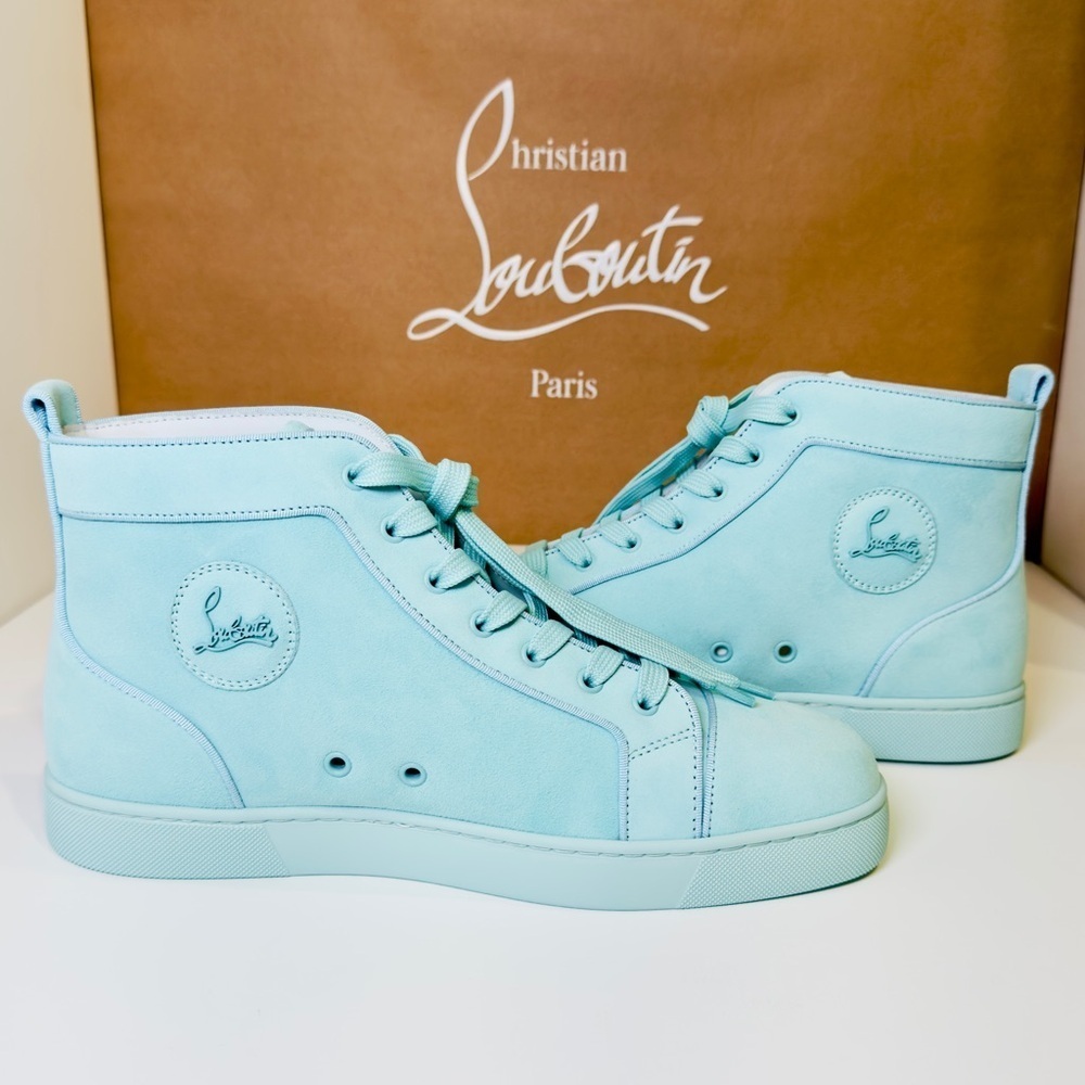 Christian Louboutin Louis Orlato High-top Men’s Sneakers Teal Suede/Velvet EU-44 - Picture 12 of 16